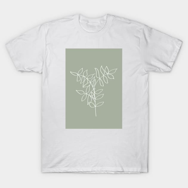 Sage Green, Plant Line Art Illustration T-Shirt by Colorable